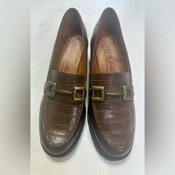 Zodiac Gemma Loafers Women’s 11M Brown Croc Embossed Chunky Heel Lug Sole - Picture 2 of 8